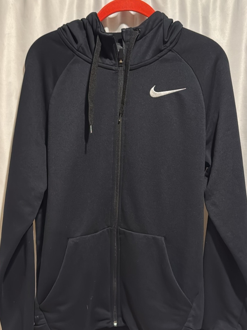 Nike Black Hoodie with White Swoosh Zip Front